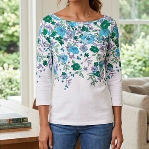 Talbots White Floral Long Sleeve Top